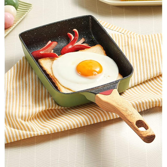 Японська омлетна сковорода Tamagoyaki HARLIANGXY, антипригарна, квадратна, з силіконовою лопаткою, без PFOA, зелена, 18,7x14,8 см