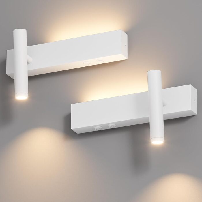 Світильник Klighten LED настінний, 2 шт, 3W+3W, 3000K, чорний алюміній, 2 плафони, 330° обертання, 60° регулювання, для спальні, тепле біле світло, з двома вимикачами