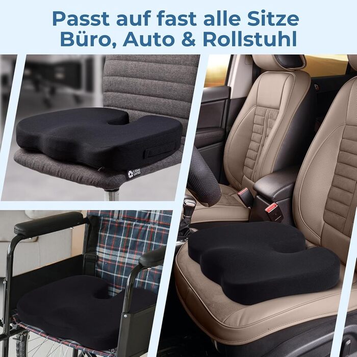 Подушка ортопедична для сидіння з піни Memory Foam 5 STARS UNITED: підтримка куприка, зняття болю в спині та при ішіасі, чорна