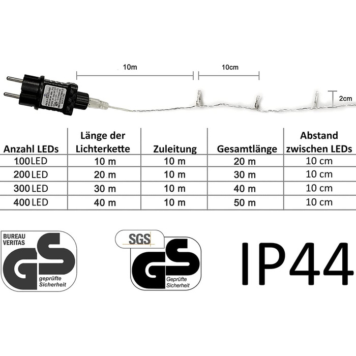 Світлодіодна гірлянда Gresonic 300 LED, тепле біле світло, для вулиці та приміщення, з електричним живленням і штекером, для саду, весілля, Різдва, вечірки