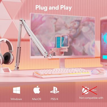 Ігровий мікрофон MAONO GamerWave DGM20S рожевий з шумопоглинанням, RGB-підсвічуванням, для ПК, стрімінгу, подкастів, YouTube, Twitch, Discord, PS5/4
