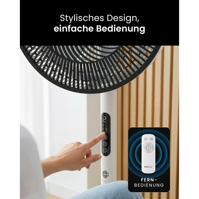 Вентилятор підлоговий Pro Breeze AirFlo Slim: 3 в 1, 70/100/130 см, 9 швидкостей, тихий, з пультом, таймером, для спальні та офісу (білий)