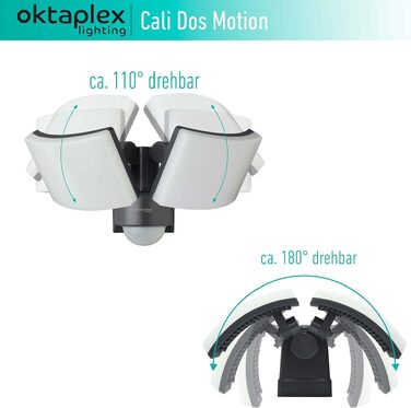 Світлодіодний вуличний прожектор Oktaplex Cali Dos Motion з датчиком руху, 40W, 3000K (тепле біле світло), IP65, дві голови, антрацит