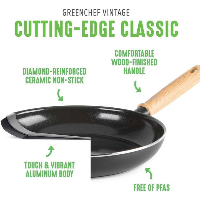 Wok GreenChef Vintage 24 см, 2,5 л, керамічний, антипригарний, PFAS-free, індукційний, дерев'яна ручка, для духовки, сірий