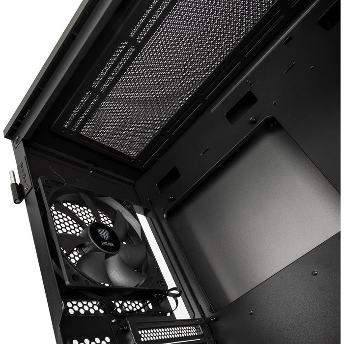 Ігровий корпус для ПК Kolink Stronghold Barricade E-ATX з відкидними дверцятами з загартованого скла, знімною верхньою панеллю, 2 вентиляторами 120 мм, чорний Midi Tower
