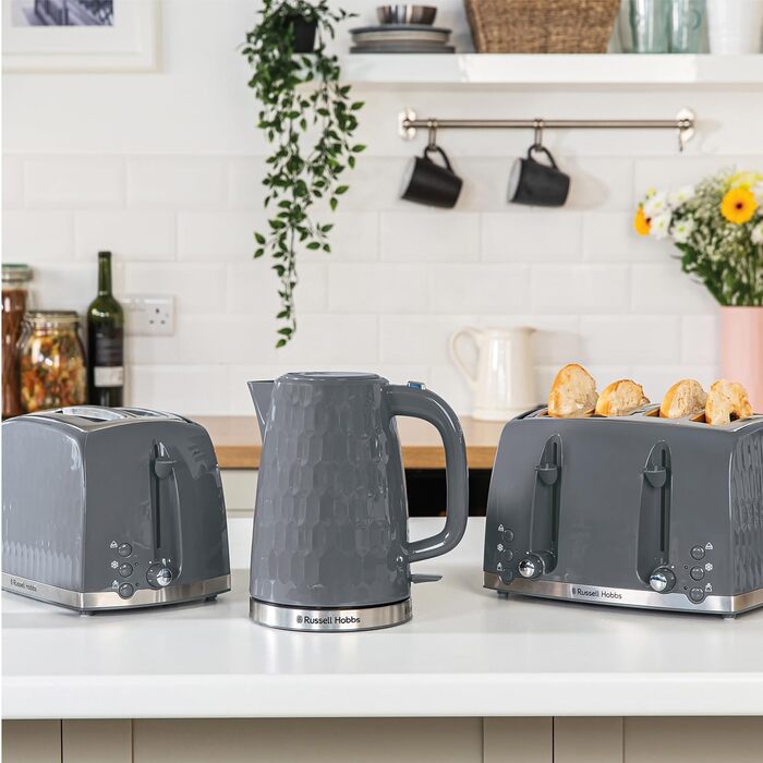 Тостер Russell Hobbs 26071 на 4 тости, сірий, з широкими слотами та підйомом, сучасний дизайн