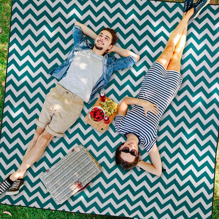 Пікнік-ковдра Relaxdays XXL 200x200 см, теплоізоляційна та водонепроникна, складана флісова пляжна ковдра з ручкою, зелено-біла