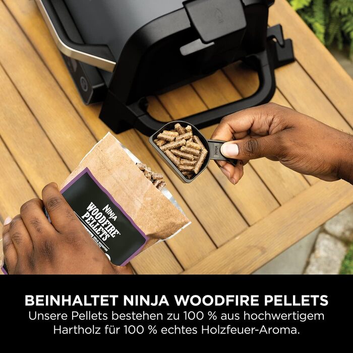 Електричний гриль та коптильня Ninja OG701EU Woodfire для вулиці, аерофритюрниця, 7 режимів приготування, сірий, чорний BBQ гриль