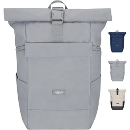 LARKSON рюкзак для жінок і чоловіків No 4 Large, ролтоп 21 л, відділення для 16'' ноутбука, універсальний для навчання, роботи, велосипеда, великий туристичний рюкзак з кріпленням на валізу, чорний-сірий