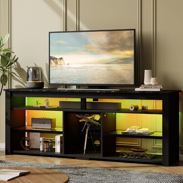 Тумба під телевізор Bestier 70 дюймів з LED-підсвіткою, для PS5, чорний мармур 160x33.8x66.8 см