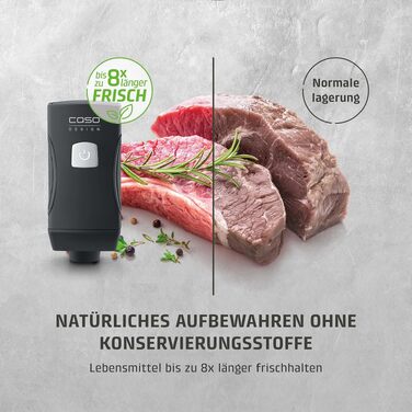 Набір для вакуумування CASO Vacu OneTouch Eco-Set: ручний вакууматор, 3 скляних контейнери, 10 ZIP-пакетів та стікери Food Manager, акумуляторний, чорний