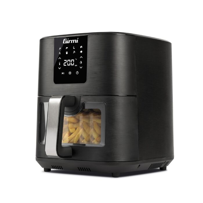 Аерофритюрниця Girmi FG26 Ecofrit Bis з двома зонами приготування, 9 л, 2400 Вт, цифровий дисплей, антипригарне покриття, чорна