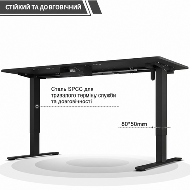 Електричний регульований стіл JUMMICO 160x80 см з USB, кабель-органайзером, ергономічний комп'ютерний стіл для офісу, чорний