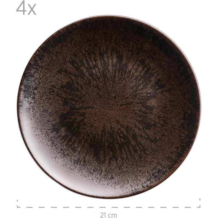Сервіз столовий MÄSER Metallic Bronze на 12 предметів для 4 осіб, кераміка, коричневий, блискуча глазур, набір тарілок: обідні, супові, десертні