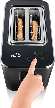 Тостер Cloer 3930 цифровий, 2 скибки, сенсорне керування, 750-900 Вт, таймер, функція розморожування та підігріву, насадка для булочок, 7 ступенів підсмаження, чорний