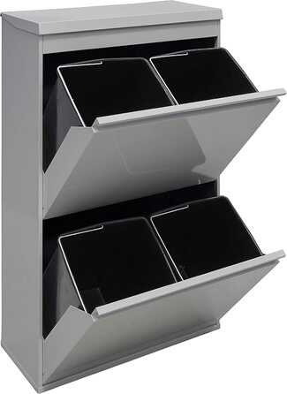 ARREGUI Top CR622-B контейнер для сортування сміття зі сталі з кришкою, 4 секції, відро для сміття для кухні, зйомні внутрішні відерця з ручкою, 4×17 л (68 л), світло-сірий