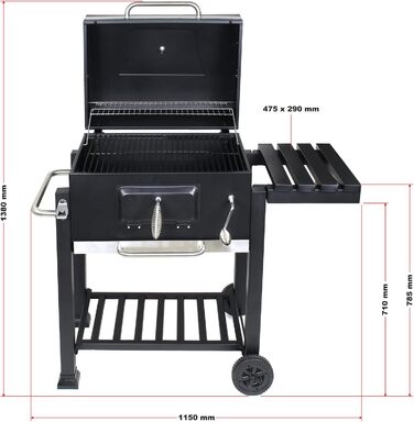 Гриль-возок на дровах BBQ з кришкою, полицею та регульованою дверцею для вугілля, термометром та регулюванням висоти
