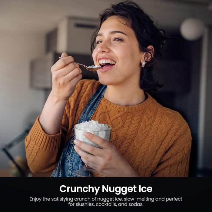 Льодогенератор Kismile Nugget: портативна машина для льоду з колотим льодом, 15.9 кг/день, самоочищення, сріблястий