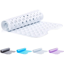 Протиковзкий килимок для ванни TranquilBeauty 100x40 см, антигрибковий, машинне прання, без латексу, для дітей та літніх, білий