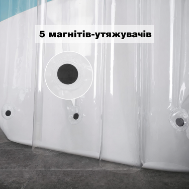Прозора шторка для ванної EurCross 180x200 см з 5 магнітами, водонепроникна, антипліснява, PEVA, з 12 гачками