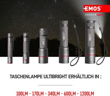 Ліхтарик EMOS Ultibright 60, CREE LED, металевий, ударостійкий і водонепроникний IP65, 170 лм, до 100 м, з кліпсою та ручкою, чорний, для дому та вулиці
