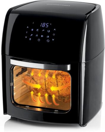 Цифрова аерофритюрниця GOURMETmaxx 12 л XXL з таймером, сенсорним дисплеєм, вертелем та решіткою для запікання, 8 програм, 1800 Вт, чорна, енергозберігаюча, для приготування без жиру