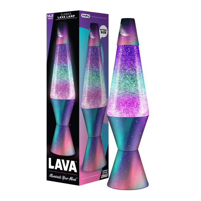 Лавова лампа Lava Original Polar Glimmer, 36.8 см — сріблястий блиск, багатоколірна підсвітка, декоративний нічник для дому