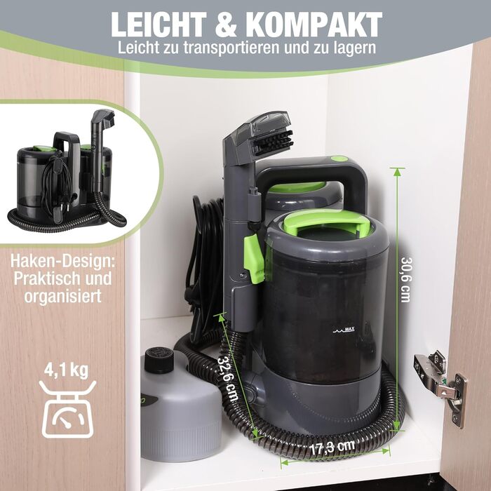 WORKPRO Мийний пилосос 450W 13kPa, 1.6L з миючим засобом та 2 насадками, для килимів, диванів, авто