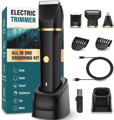 Електричний тример для інтимної зони чоловічий 3-в-1, для носа, грудей, ніг, пахв, з підставкою, вологе та сухе гоління, IPX7