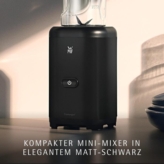 Блендер WMF Kult X Mix & Go Mini - портативний шейкер, 300 Вт, Tritan, 600 мл, срібно-чорний