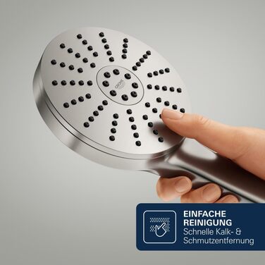 Душова лійка GROHE Vitalio Joy+ 120 з функцією Boost та AquaBooster, 3 режими струменя, економна (8 л/хв), універсальне підключення, нержавіюча сталь, 1348640000