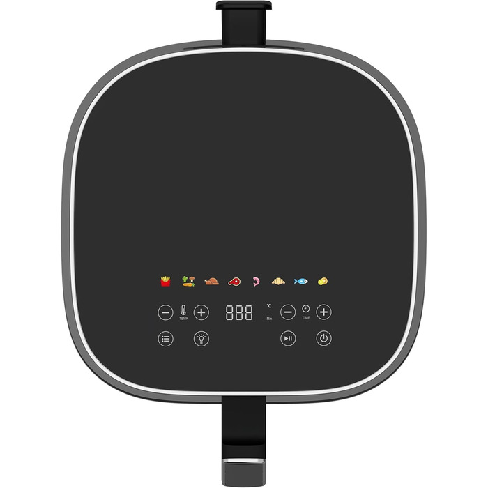 Аерофритюрниця aeco TOUCH 5,7 л з підсвіченим оглядовим вікном 270°, цифровим сенсорним дисплеєм, 1700 Вт, регулювання температури 80–200°C, 8 програм, з рецептурником