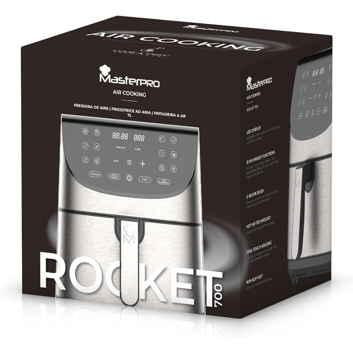Аерофритюрниця MasterPRO Rocket 700, 7 л, 1700 Вт, LED-екран, антипригарний кошик, регульована температура 80-200°C