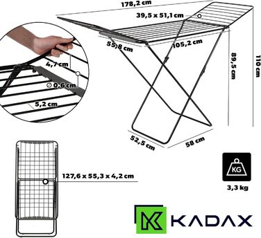 Сушарка для білизни KADAX, складна, 20 м, чорна, з крилами