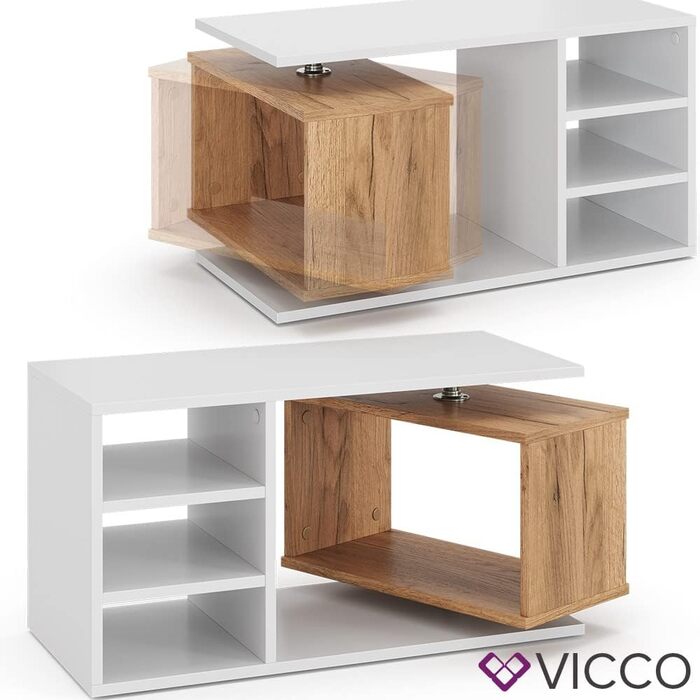 Журнальний стіл Vicco Rafi, білий/дуб, 88x40 см