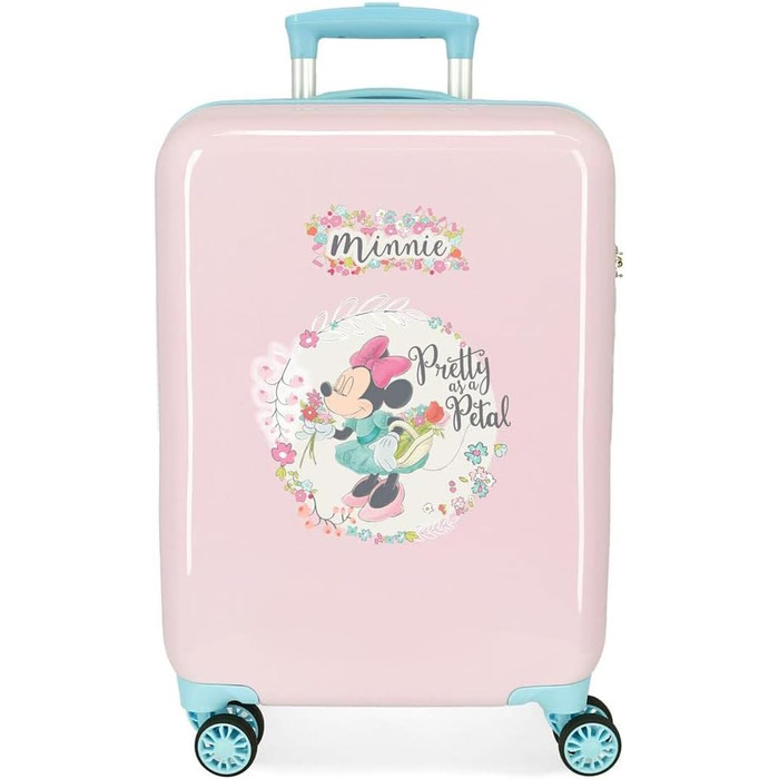 Дитяча валіза Disney Minnie Florals, рожева, 38x55x20 см, жорсткий пластик, 34 л, 2 кг, 4 колеса, ручна поклажа