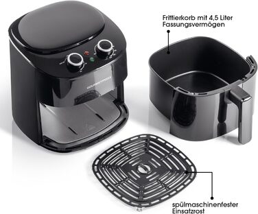 Аерофритюрниця GOURMETmaxx 4,5 л, 1400 Вт, 8 програм, LCD-дисплей, таймер, сталева, чорна – електрична фритюрниця для здорового приготування без олії