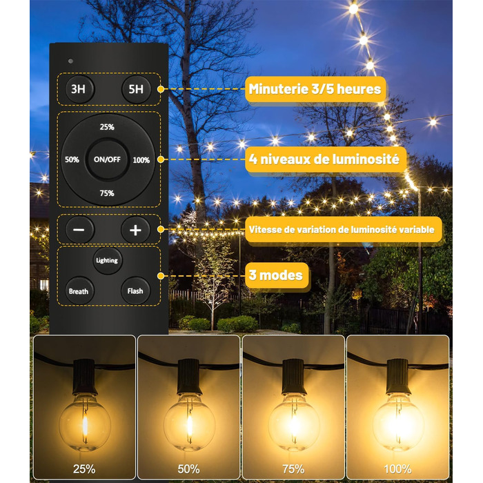 LED гірлянда вулична 30м G40 з пультом, IP44 для саду, тераси, веранди