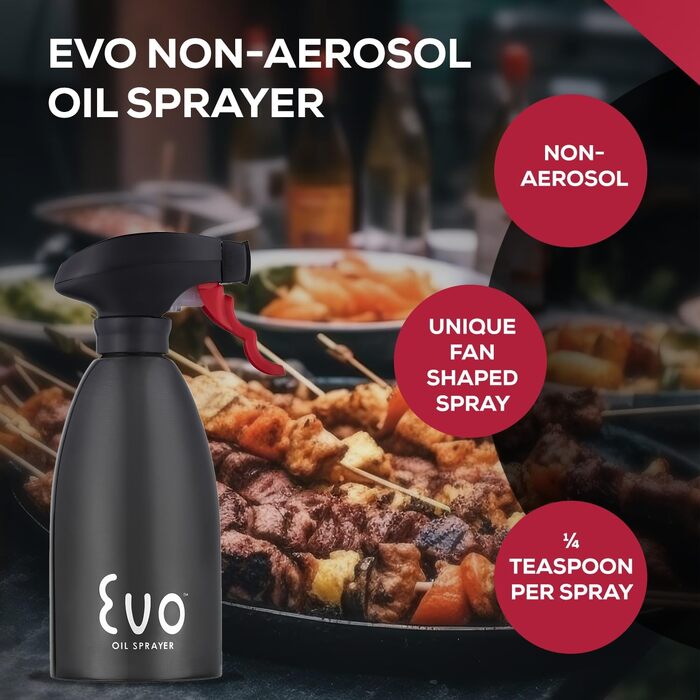 Спрей-диспенсер для олії Evo Oil Sprayer 8113BLK, пляшка з чорної нержавіючої сталі для кулінарних та оливкових олій, 473 мл