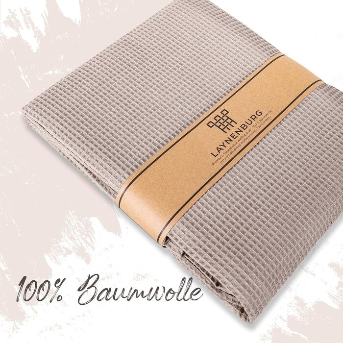 Плед LAYNENBURG Premium 180x220 см, вафельна тканина, 100% бавовна, бежевий колір. Плед для ліжка, дивана, софи.