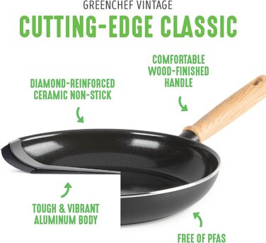 Wok GreenChef Vintage 24 см, 2,5 л, керамічний, антипригарний, PFAS-free, індукційний, дерев'яна ручка, для духовки, сірий