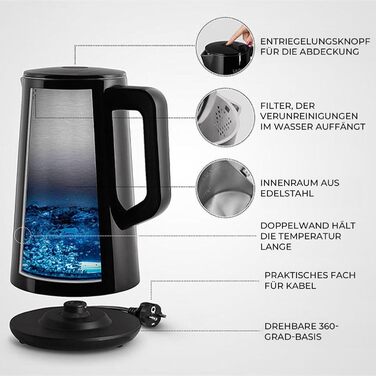 Електрочайник Air Essence LuminaTi PRO, 1500 Вт, 2 л, чорний, з регулюванням температури, без Wi-Fi