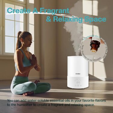 Зволожувач повітря Airelax 2.5л, Ультразвуковий, Зволожувач для спальні з подвійним розпиленням 360°, Тихий (23дБ), Аромадифузор з режимом сну, Автовимкнення