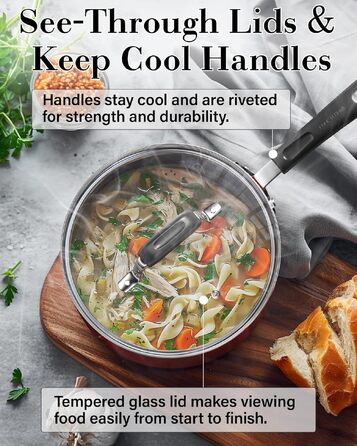 Набір посуду Cook N Home з антипригарним покриттям та прохолодними ручками, мармуровий червоний колір