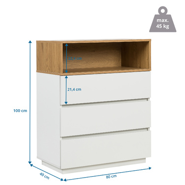 Комод MELMO K 80x40x100 см 3 шухляди білий/дуб hjh LIVING