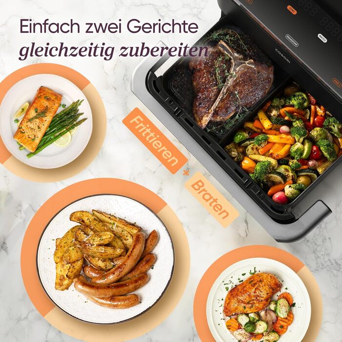 Фритюрниця COSORI з 2 камерами Dual Blaze TwinFry 10L, з 4 нагрівальними елементами, чорний/сріблястий