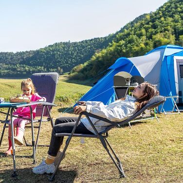 Складаний кемпінговий стілець TIMBER RIDGE з високою спинкою, регульований, м'який, 7 положень, для кемпінгу, саду, балкона, навантаження до 150 кг, сірий
