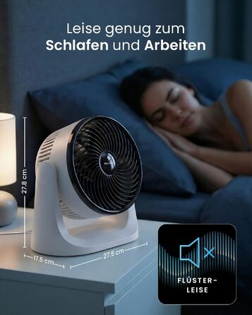 Вентилятор настільний Pro Breeze AirFlo Mini – Тихий турбо-вентилятор з 3 швидкостями, нахилом 90° та потужним потоком повітря до 4,2 м/с, компактний для офісу, спальні та робочого столу, білий