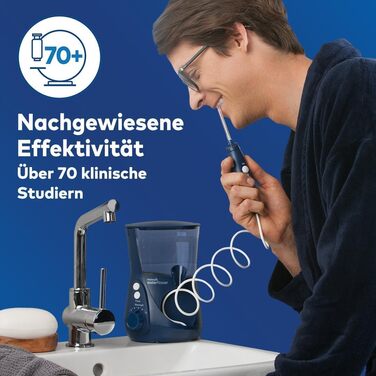 Waterpik Ultra Professional: Іригатор для ротової порожнини, тестування 2025, технологія Precision Pulse, сертифікат TÜV, видаляє до 99,9% нальоту, 6 насадок, 10 режимів, таймер, блакитний