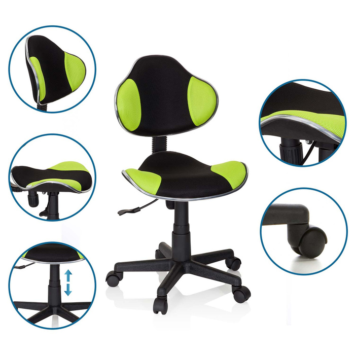 Дитяче крісло для письмового столу KIDDY GTI-2, тканина, чорний/зелений, hjh OFFICE